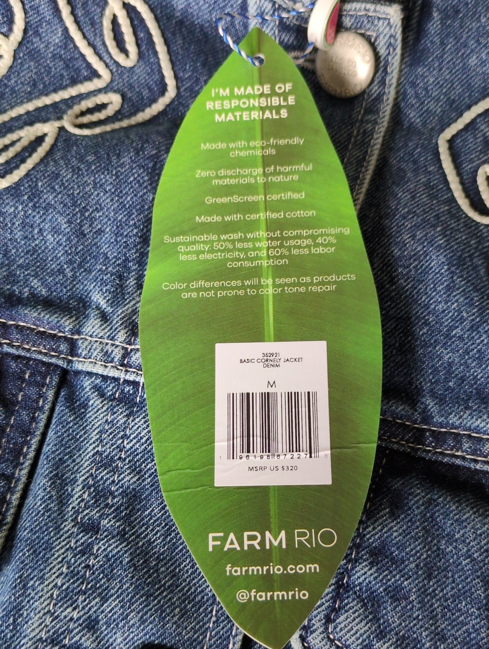 NWT - FARM Rio Dark Blue Denim Jacket with White Heart Embroidery - Picture 4 of 5